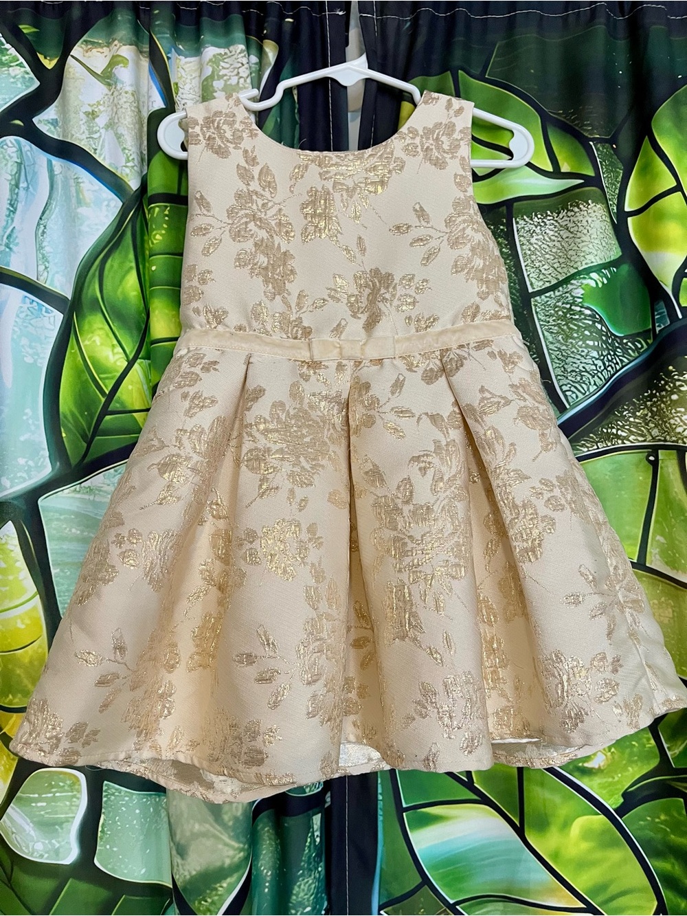 The Children's Place Cream Dress with Gold Floral Jacquard